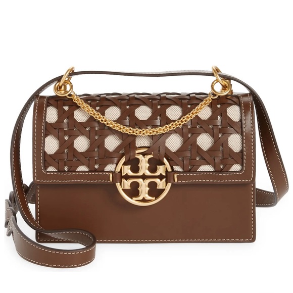 TORY BURCH Miller Basket Weave Moose Shoulder Bag